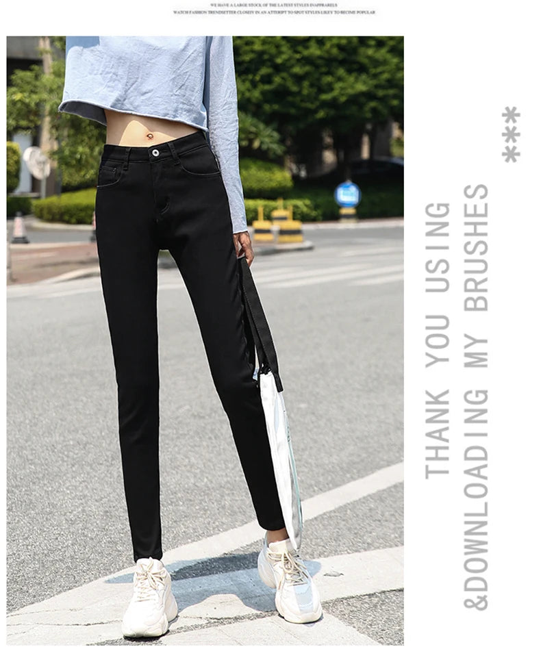 Size 26-40 Winter Women Colorful Fleece Velvet High Waist Jeans Denim Trousers Stretch Warm Pencil Pants Thick Skinny Jeans