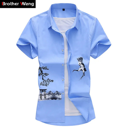 Plus Size 5XL 6XL 7XL Chinese Style Printed Men's Short Sleeve Shirt 2023 Summer New Fashion Casual Brand Shirt Male Clothes