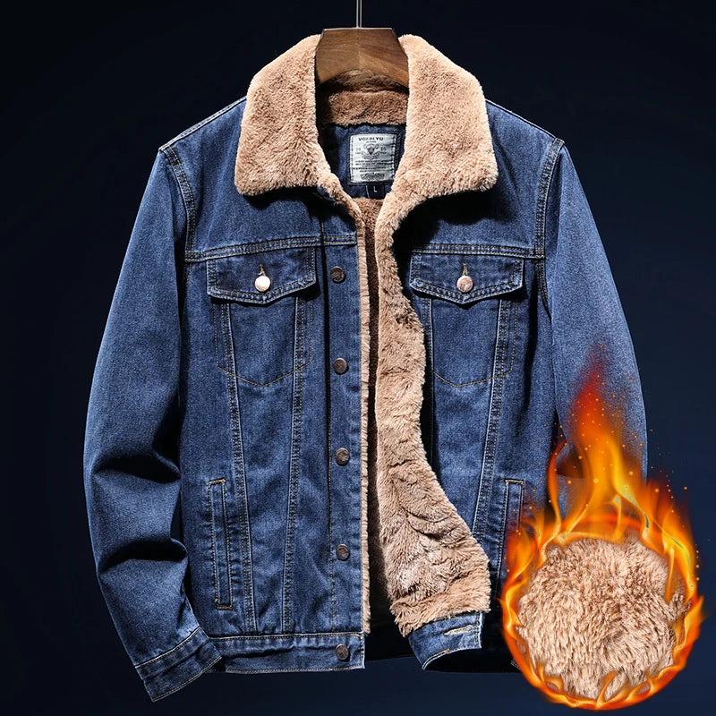 Winter Jean Jackets Men Warm Denim Coats