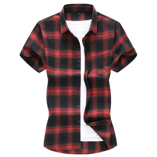 Plus Size 5XL 6XL 7XL 2023 Summer New Men's Short Sleeve Plaid Shirt Fashion Casual Loose Shirt Male Brand Clothes