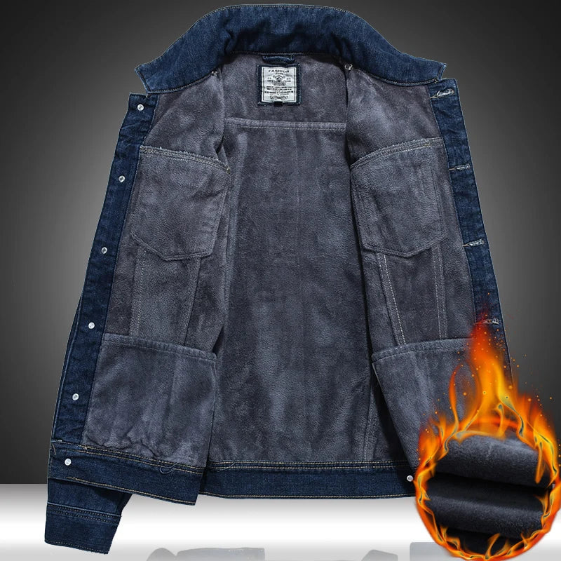 Winter Men's Denim Jacket Thicken Fleece Warm Coats Fashion Classic Lapel Slim Biker Jeans Jacket Outwear Male Brand Clothing