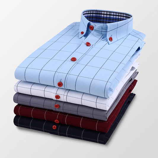 2023 New Autumn Men's Business Casual Plaid Shirt Fashion Classic Style Slim Long Sleeve Shirt Male Brand Clothes