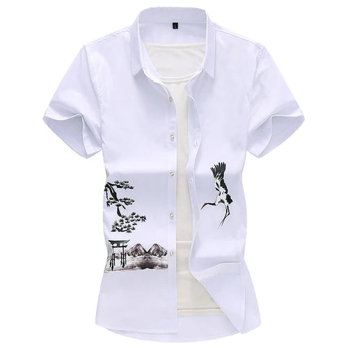 Plus Size 5XL 6XL 7XL Chinese Style Printed Men's Short Sleeve Shirt 2023 Summer New Fashion Casual Brand Shirt Male Clothes