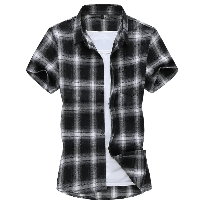 Plus Size 5XL 6XL 7XL 2023 Summer New Men's Short Sleeve Plaid Shirt Fashion Casual Loose Shirt Male Brand Clothes