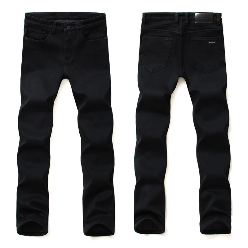 2025 Winter New Men Warm Slim Jeans Elasticity