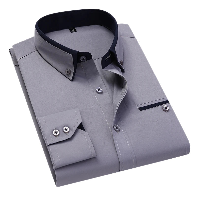 2023 New Autumn Men's Business Long Sleeve Shirt Solid Color Fashion Casual Slim White Shirt Male Brand Clothes