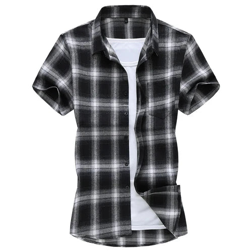 Plus Size 5XL 6XL 7XL 2023 Summer New Men's Short Sleeve Plaid Shirt Fashion Casual Loose Shirt Male Brand Clothes