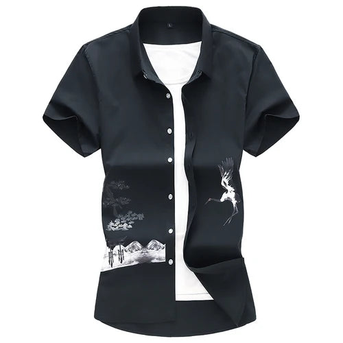 Plus Size 5XL 6XL 7XL Chinese Style Printed Men's Short Sleeve Shirt 2023 Summer New Fashion Casual Brand Shirt Male Clothes