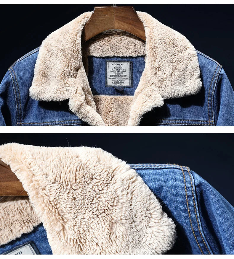 Winter Jean Jackets Men Warm Denim Coats