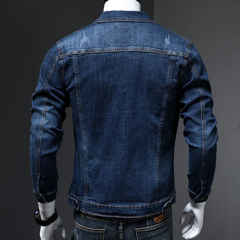 Men's Fashion Skinny Denim Jacket Classic Design Scratch Washed Blue Slim fit Short Casual Spring Autumn Coat Male Brand Clothes