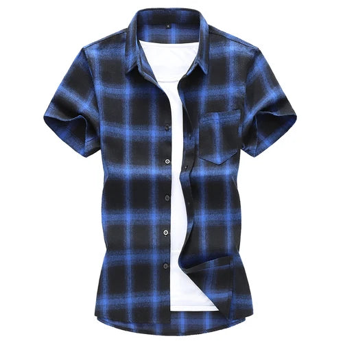 Plus Size 5XL 6XL 7XL 2023 Summer New Men's Short Sleeve Plaid Shirt Fashion Casual Loose Shirt Male Brand Clothes