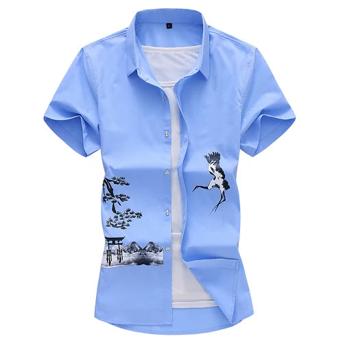 Plus Size 5XL 6XL 7XL Chinese Style Printed Men's Short Sleeve Shirt 2023 Summer New Fashion Casual Brand Shirt Male Clothes