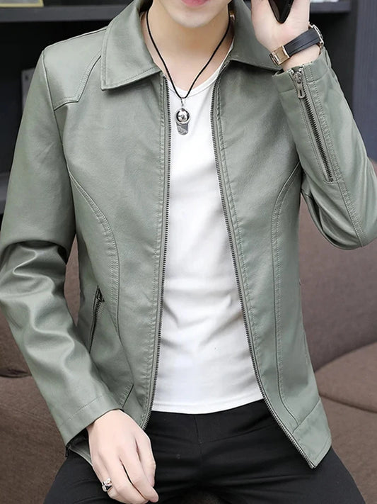 Men's Padded Thickened Casual Warm Lapel Zipper Cold Leather Jacket Fashion Trend Versatile Pu Leather Jackets