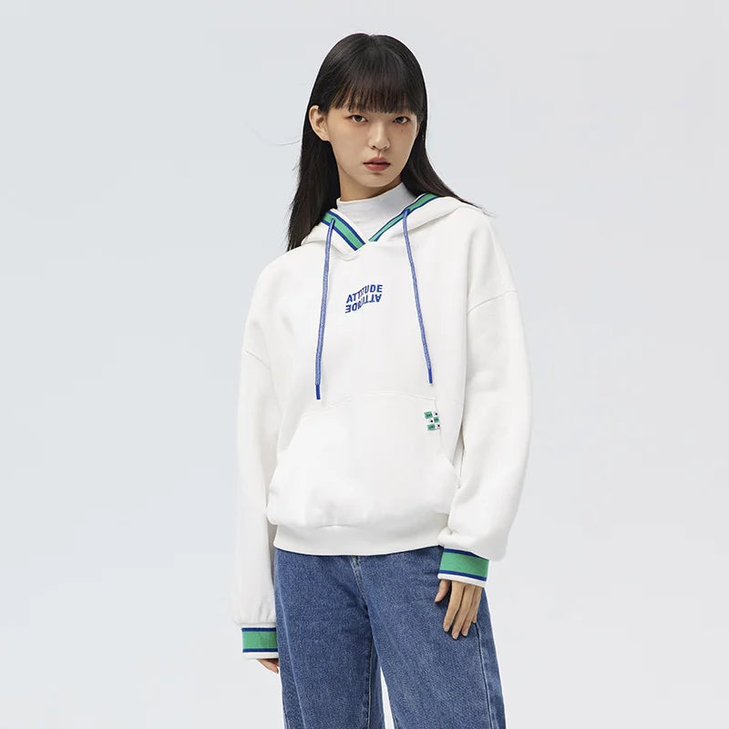 Semir 2024 Sweatshirt Women Contrasting Color Hooded Top Loose Spring Letter Embroidered Pullover For Girls Trendy And Cool Tops