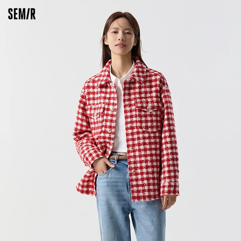 Semir Outerwear Women Mid-long Style Fashionable 2024 New Spring Checked Tweed Top