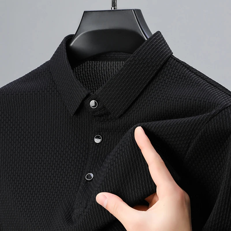 No Trace Of Ice Silk Polo Shirt Lapel Slim Business Casual Short-Sleeved T-Shirt Solid Color Buttons Summer Men's Clothing