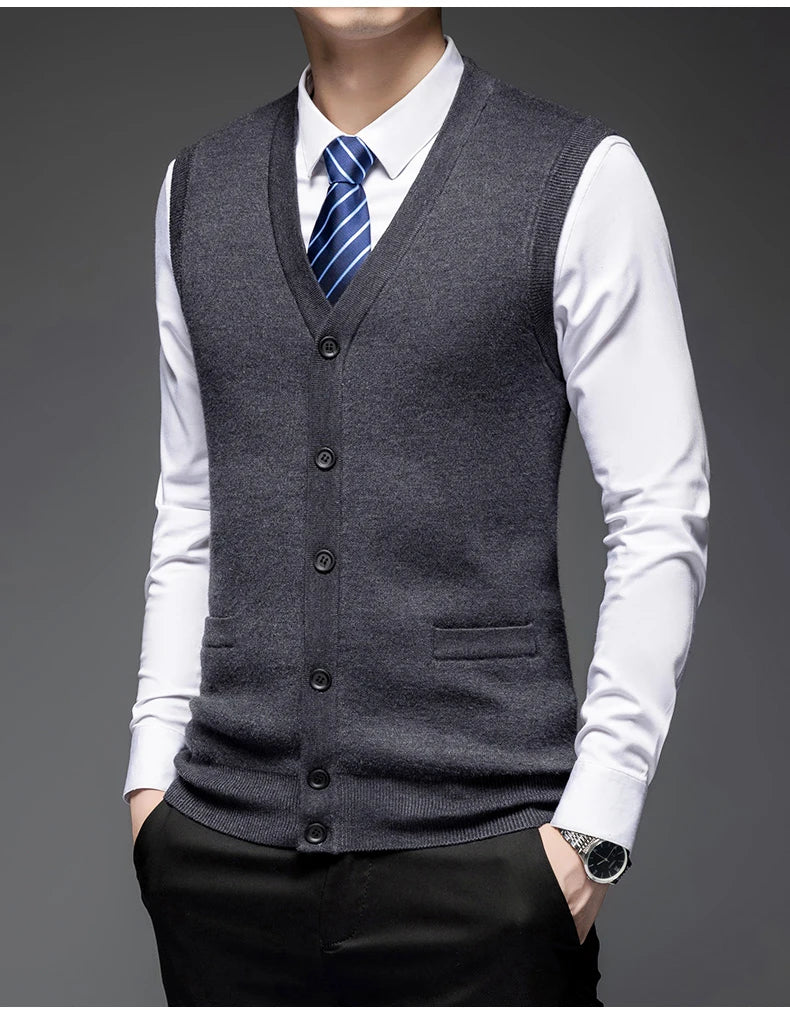 Autumn Winter Warm Sweater Vest Men Classic Style