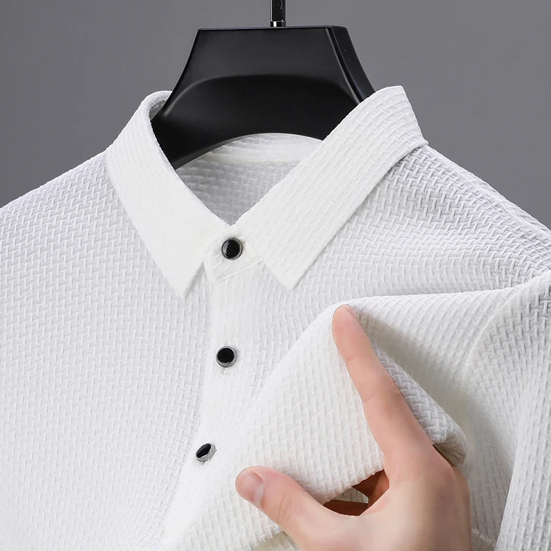 No Trace Of Ice Silk Polo Shirt Lapel Slim Business Casual Short-Sleeved T-Shirt Solid Color Buttons Summer Men's Clothing