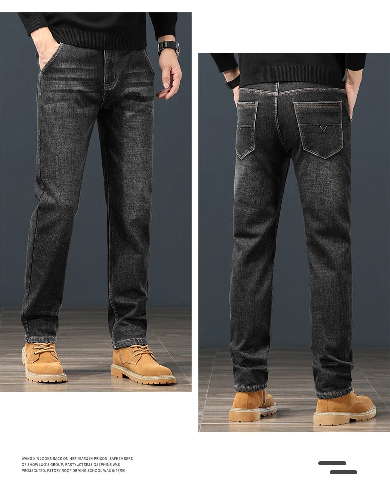 Men's Winter Fleece Thickened Jeans Fashion