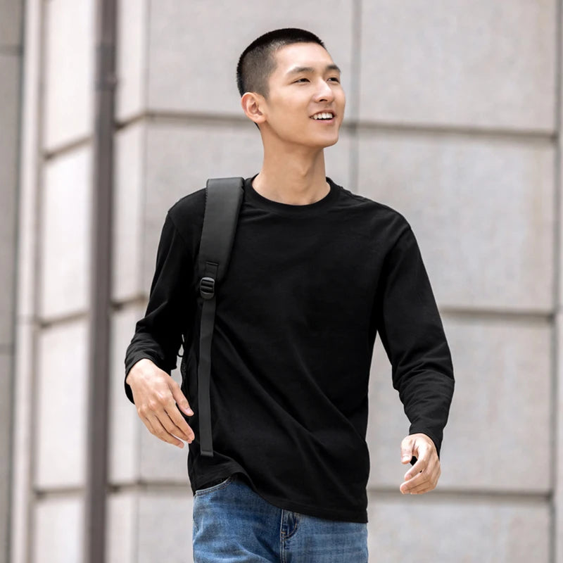 Semir T-Shirt Men Long Sleeve T-Shirt 2024 New Autumn Simple Solid Color Versatile Base Layer Top Pure Cotton Couple Matching