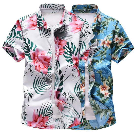 New Style Fashion Casual Large Size Short Sleeve Beach Flower Shirt Male Brand Clothes