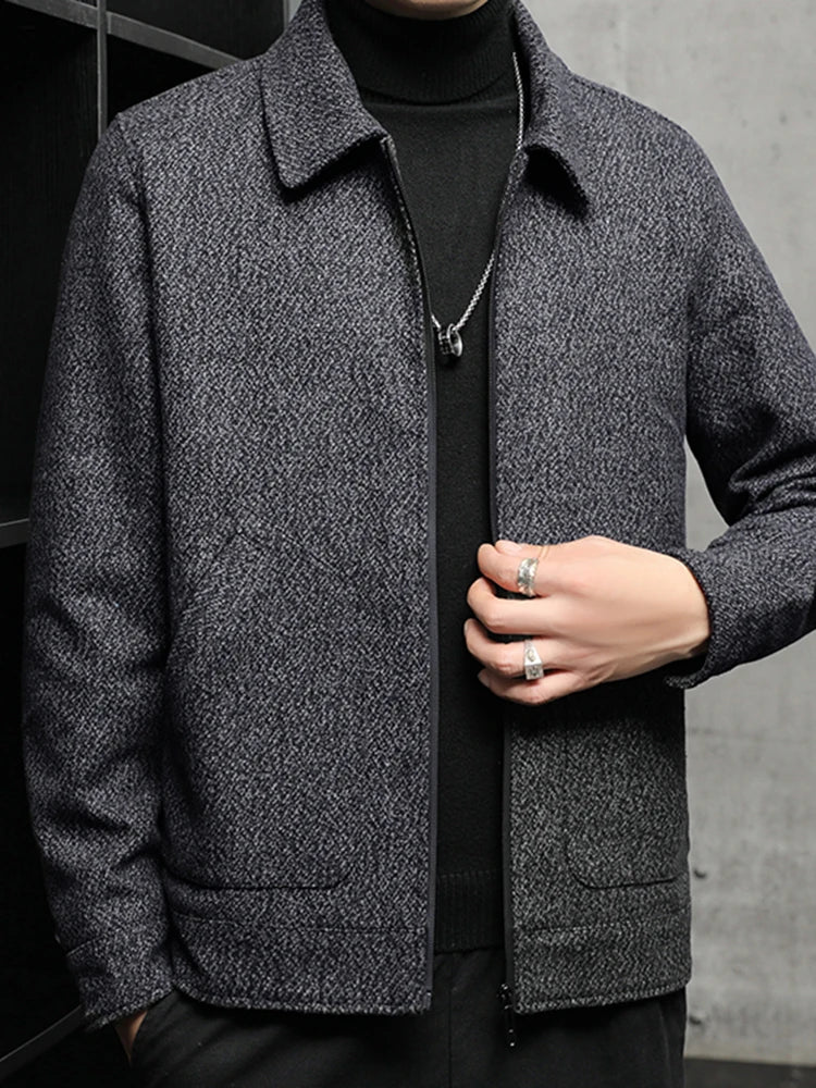 Men's Casual Fashion Trend Versatile Comfortable Skin-Friendly Thickened Winter Windproof Cold Tweed Coat Big Pockets Jacket