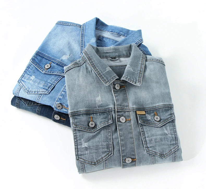 Spring New Men's Casual Cotton Denim Jacket Classic Style Fashion Slim Washed Retro Blue Jeans Coat Male Brand Clothing