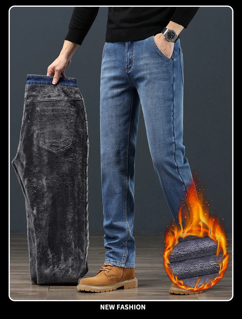 Men's Winter Fleece Thickened Jeans Fashion