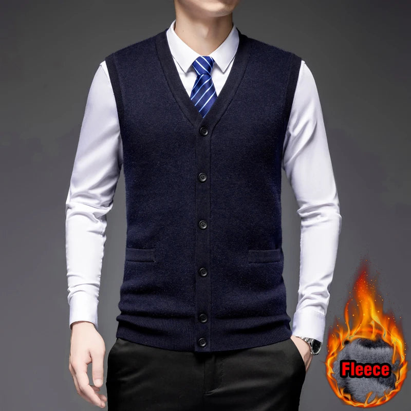 Autumn Winter Warm Sweater Vest Men Classic Style