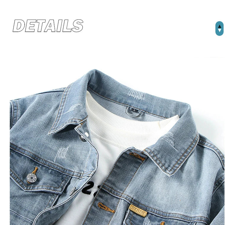 Spring New Men's Casual Cotton Denim Jacket Classic Style Fashion Slim Washed Retro Blue Jeans Coat Male Brand Clothing