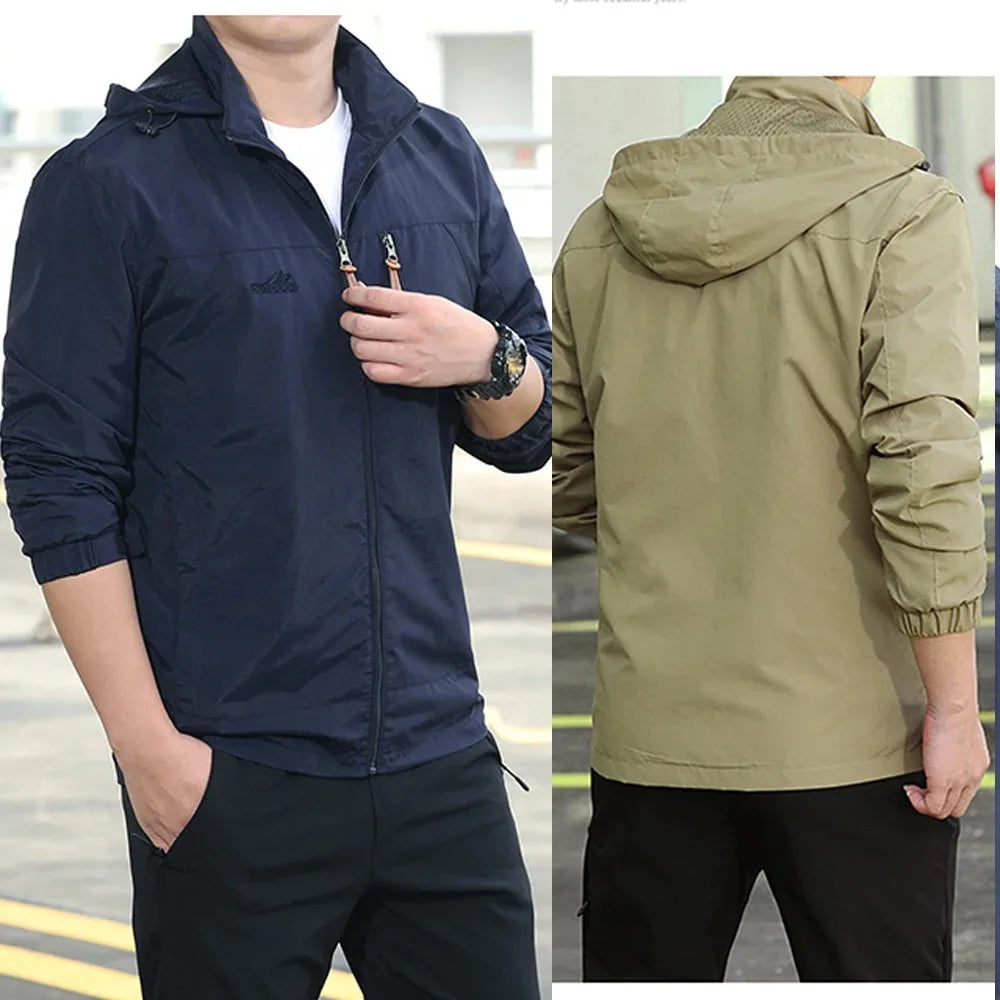 Men's Tactical Casual Jacket Waterproof Outdoor Hooded Coat Oversized Windscreen Sports Military Camping Overalls