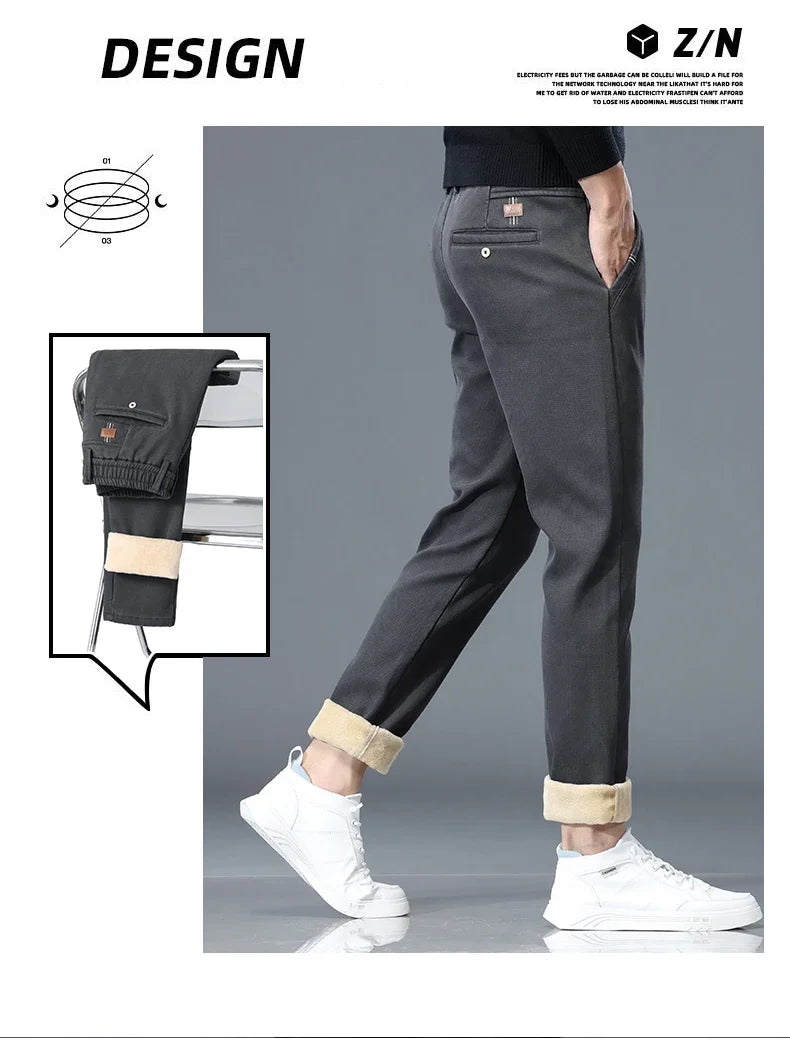 Lyocell Men's Winter Thickened Casual Pants Fleece Korean Fashion Comfortable Elastic Straight Baggy Velvet Trousers Male