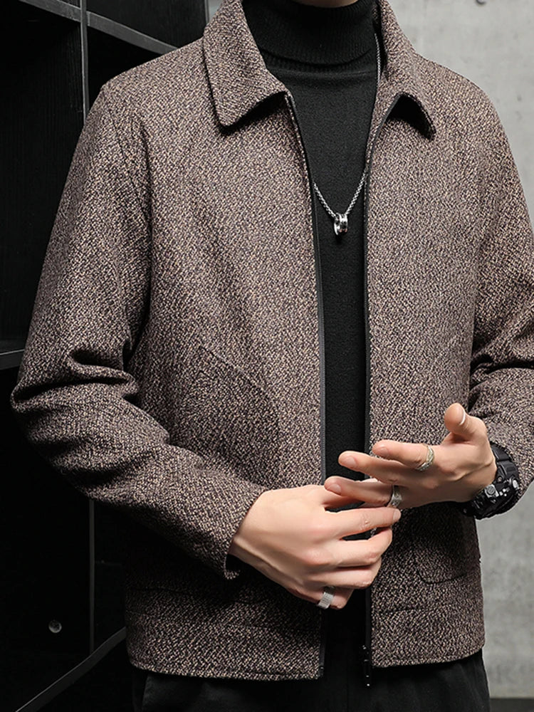 Men's Casual Fashion Trend Versatile Comfortable Skin-Friendly Thickened Winter Windproof Cold Tweed Coat Big Pockets Jacket