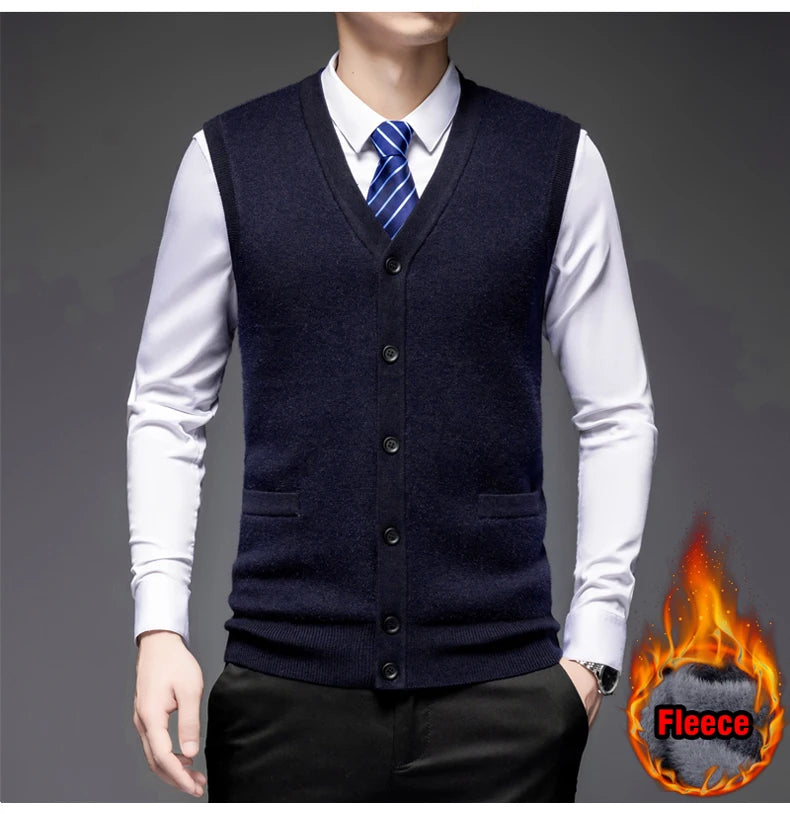 Autumn Winter Warm Sweater Vest Men Classic Style