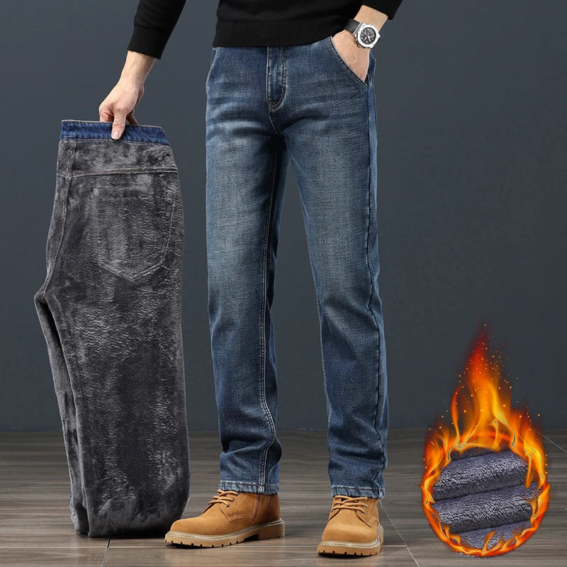 Men's Winter Fleece Thickened Jeans Fashion