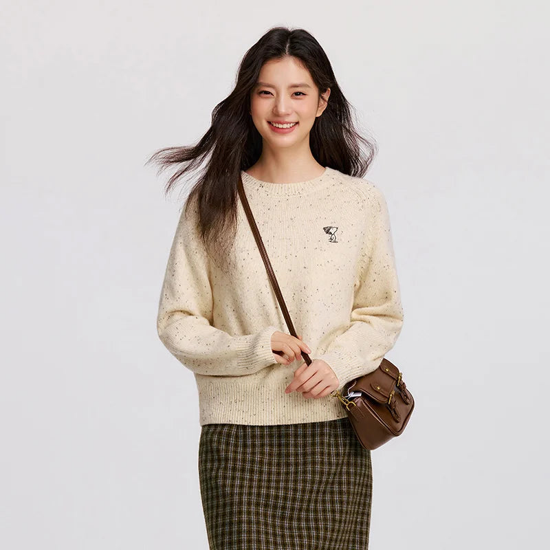 Semir Sweater Women Raglan Sleeve Embroidered 2024 New Winter Wool Sweater Containing Wool