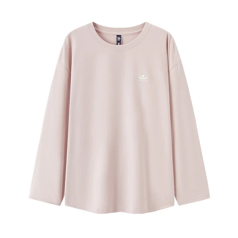 Semir Long Sleeve T-Shirt Women Plum Blossom Medium Long Length Pure Cotton with Printed Design 2024 New Autumn Oversized Top