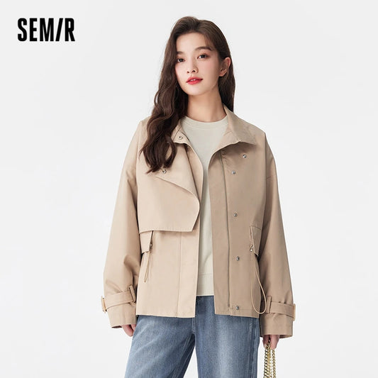 Semir Women Coat Autumn New Waist Waist ClothesAll-match Temperament Loose Solid Color Windbreaker Ins Coat for Women