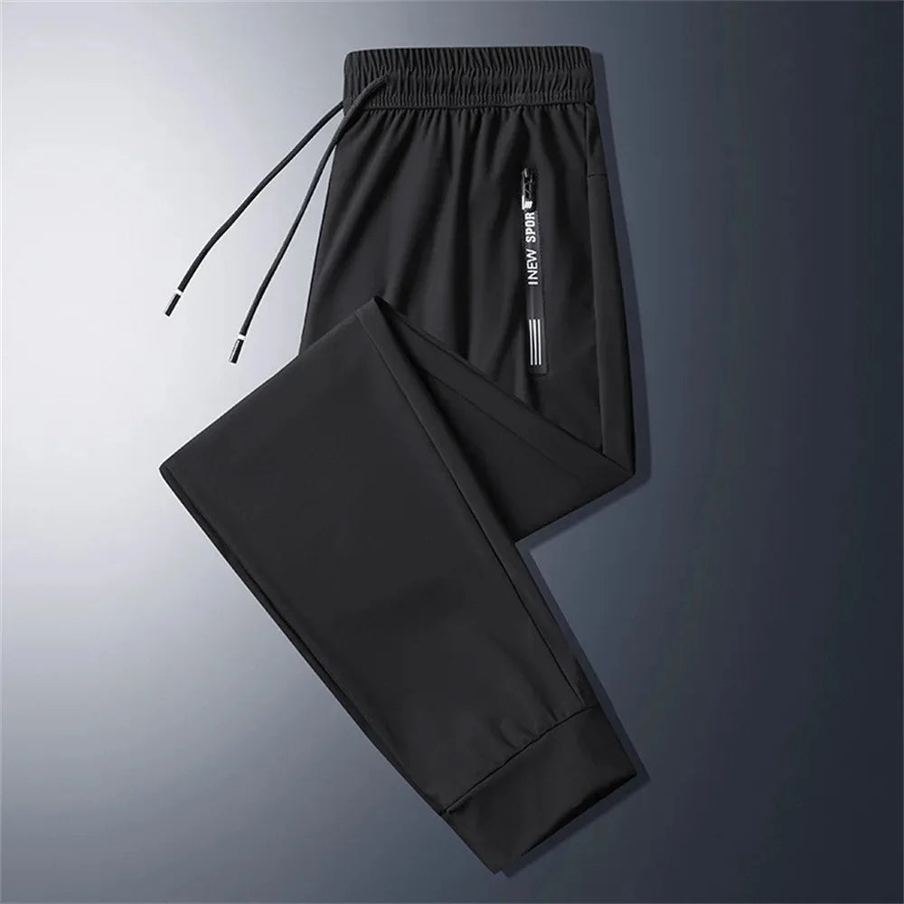 Summer Men's Ice Silk Casual Pants Outdoor Sports Quick Dry Elastic Waist Refreshing Straight Leg Corset Fitness Pants