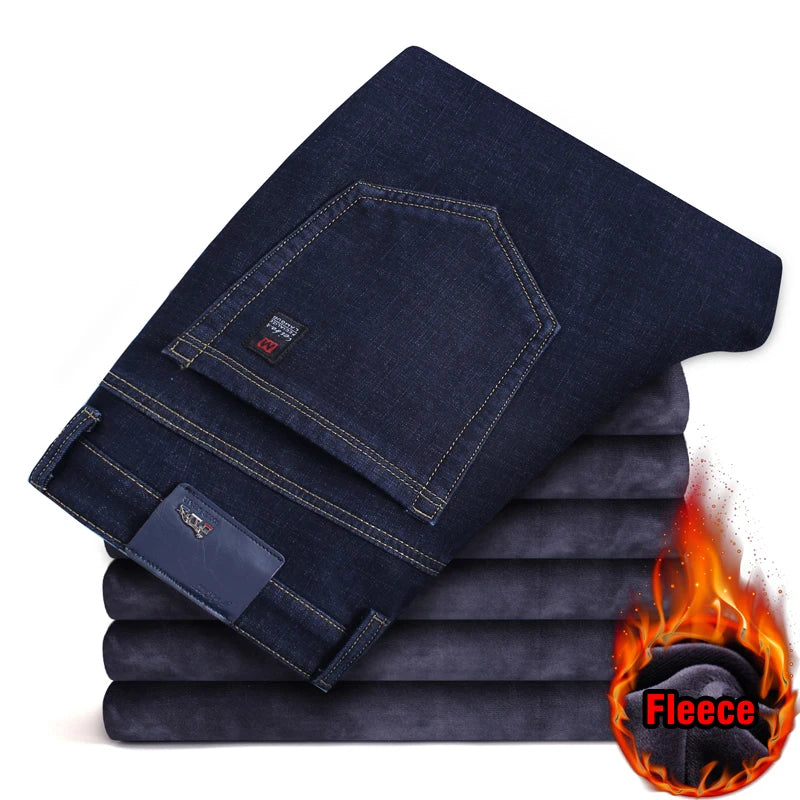 Winter Men's Fleece Warm Jeans Classic