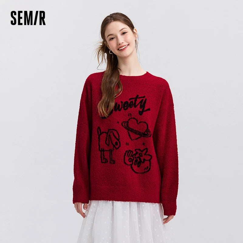 Semir Sweater Women Design-featured New Year Jacquard 2025 New Spring Outfit Oversize Drop-shoulder Soft and Fluffy Sweater Lazy