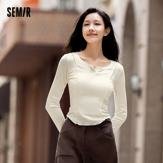 Semir T-Shirt Women Short Sleeve Slim Fit T-Shirt Designed Appear Slimmer 2024 New Autumn Top with a Chic Ruffle Hem