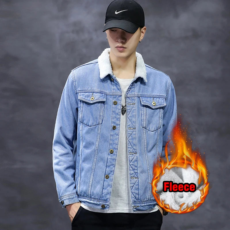 2025 New Men's Winter Warm Denim Jacket