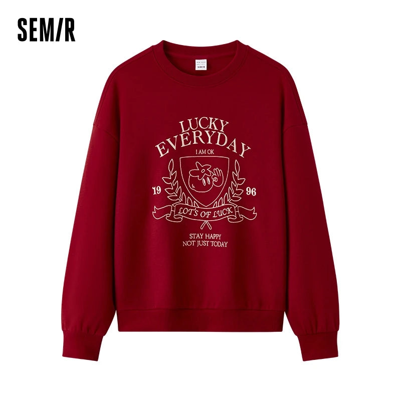 Semir Hoodie Women Design-featured Embroidered Loose and Lazy 2025 New Spring Round-neck Drop-shoulder Pullover Fashionable