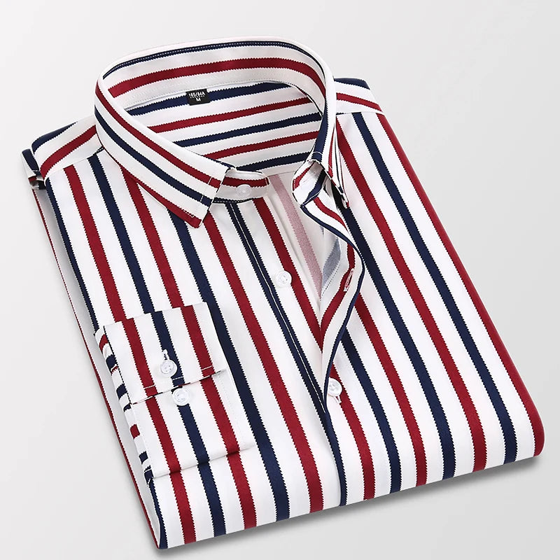 Classic Men's Striped Long-sleeved Shirt Spring New Business Fashion Slim Fit Shirt Man Brand Casual Clothes