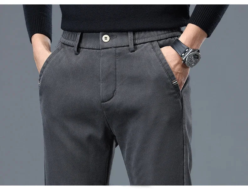 Lyocell Men's Winter Thickened Casual Pants Fleece Korean Fashion Comfortable Elastic Straight Baggy Velvet Trousers Male