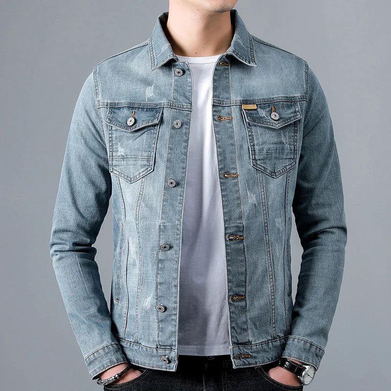 Spring New Men's Casual Cotton Denim Jacket Classic Style Fashion Slim Washed Retro Blue Jeans Coat Male Brand Clothing