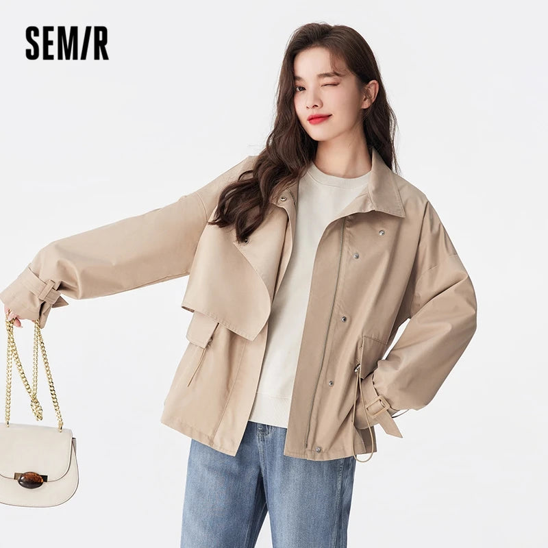 Semir Women Coat Autumn New Waist Waist ClothesAll-match Temperament Loose Solid Color Windbreaker Ins Coat for Women