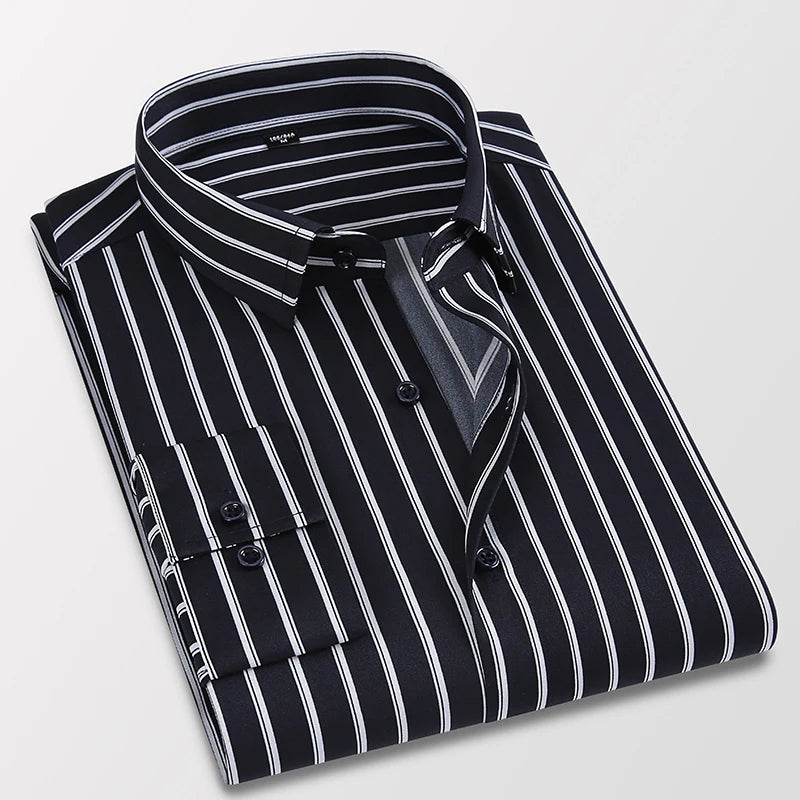 Classic Men's Striped Long-sleeved Shirt Spring New Business Fashion Slim Fit Shirt Man Brand Casual Clothes