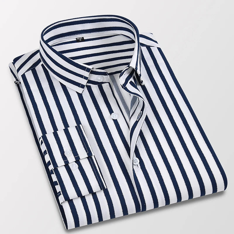 Classic Men's Striped Long-sleeved Shirt Spring New Business Fashion Slim Fit Shirt Man Brand Casual Clothes